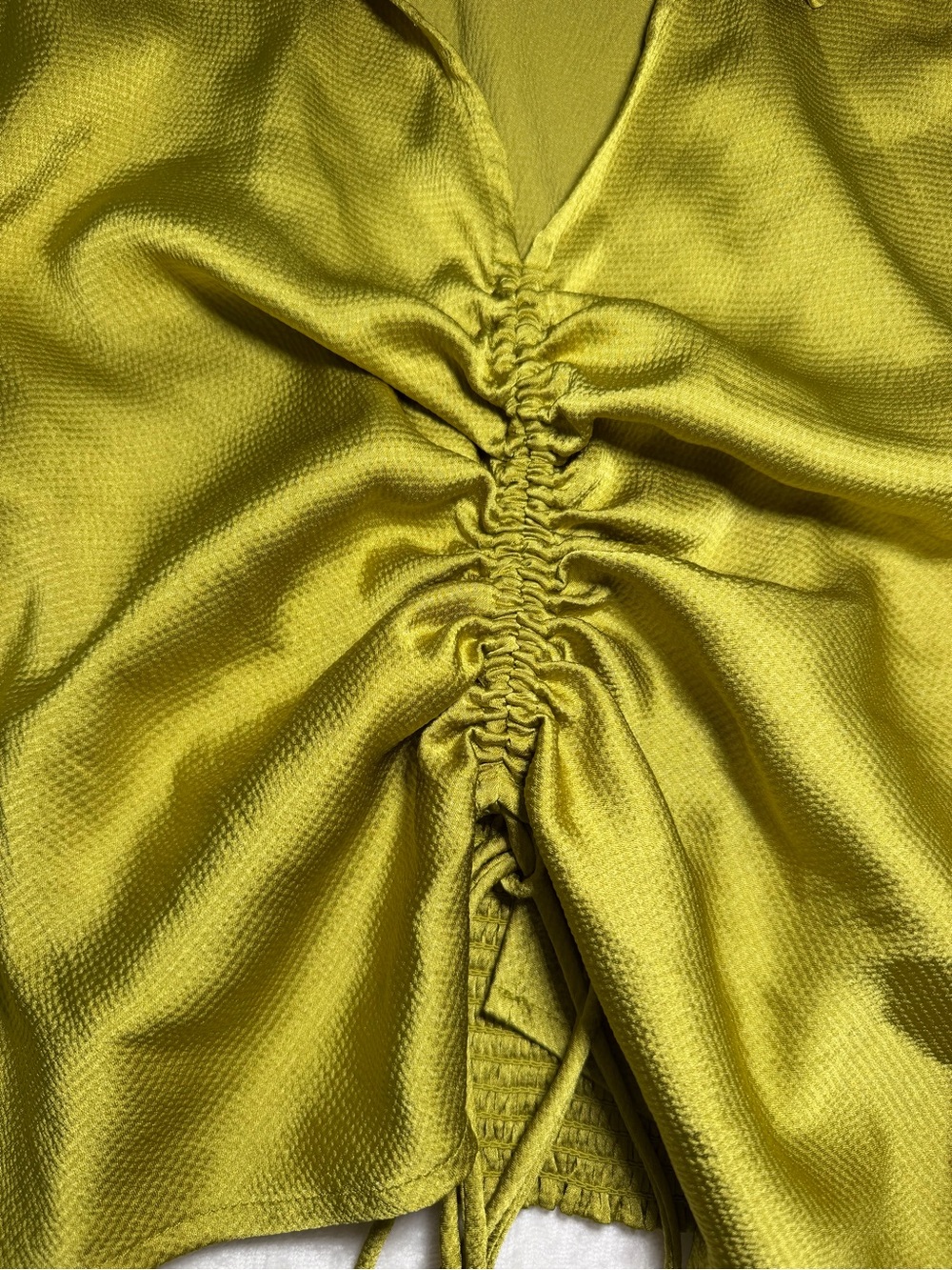 Rachel Zoe Chartreuse Ruched Button-Front Collared Top - Picture 3 of 6